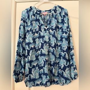 Lilly Pulitzer Martinique Blouse in
Joy Ride Elephant Print